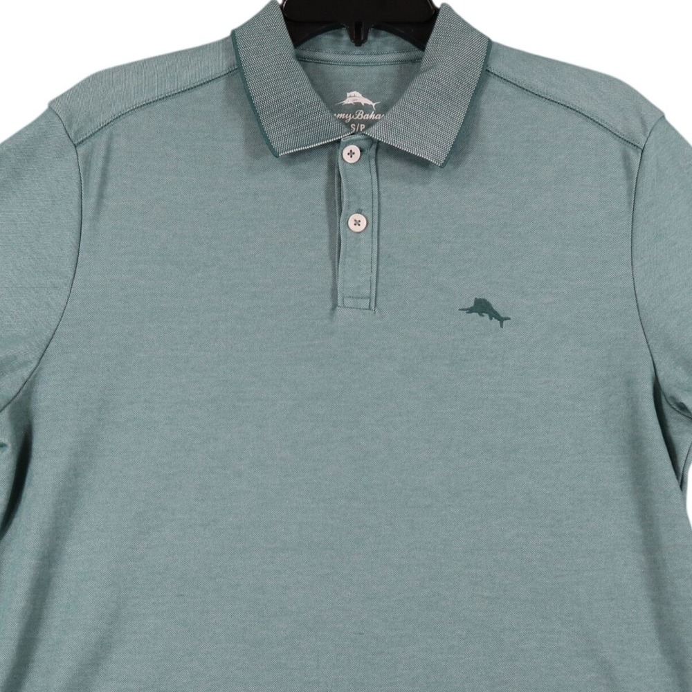 Tommy Bahama Polo Shirt Men S Seafoam Green Supima Blend Marlin Logo Golf Travel